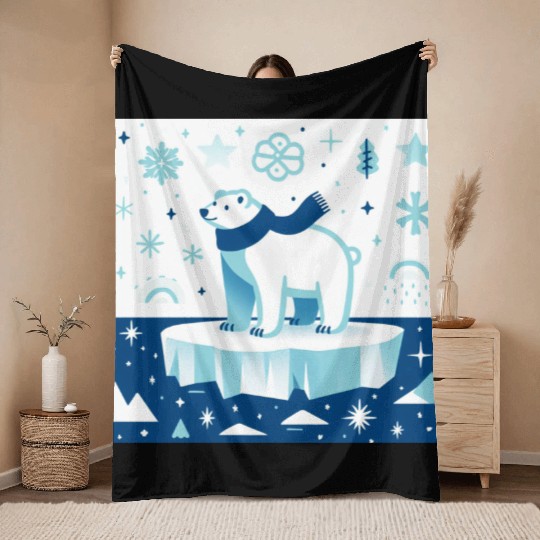 Polar Bear in Winter Wonderland Throw Blankets