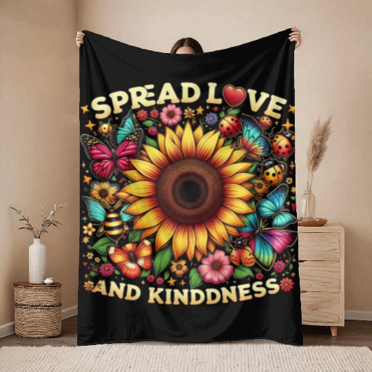 Spread Love & Kindness Sunflower Design Throw Blankets