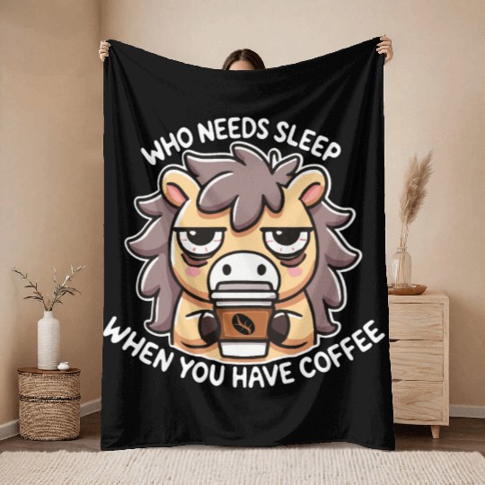 Sleepy Coffee Lover Horse – Funny Coffee Addict C Throw Blankets