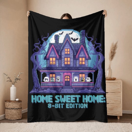 8 Bit Haunted House 01 Throw Blankets