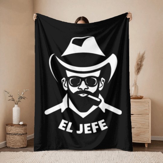 El Jefe (White Print) Throw Blankets