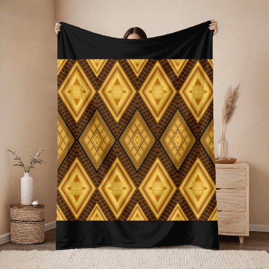 Ancient Gold Diamond Pattern, indigenous art Throw Blankets