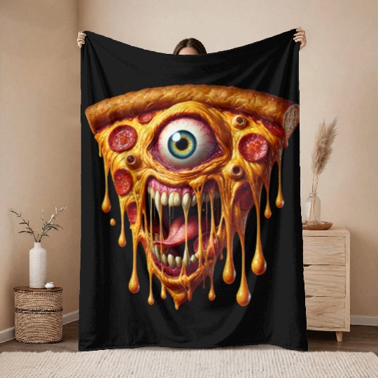 Terrifying Monster Pizza Slice | Hyper-Realistic Throw Blankets