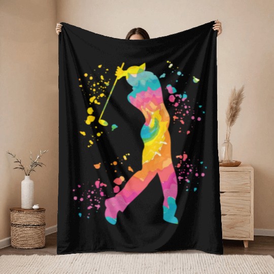 Golfer Colorsplash Kids Miniature Golf Throw Blankets