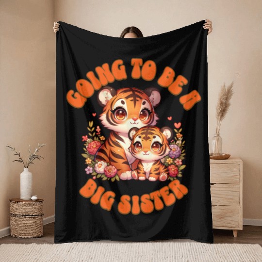 Become A Big Sister Sweet Tiger Throw Blankets
