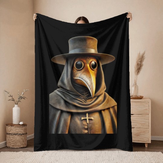 Golden Plague Doctor Throw Blankets