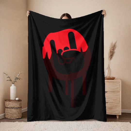 Heavy metal graffiti drop horn finger hand gesture Throw Blankets
