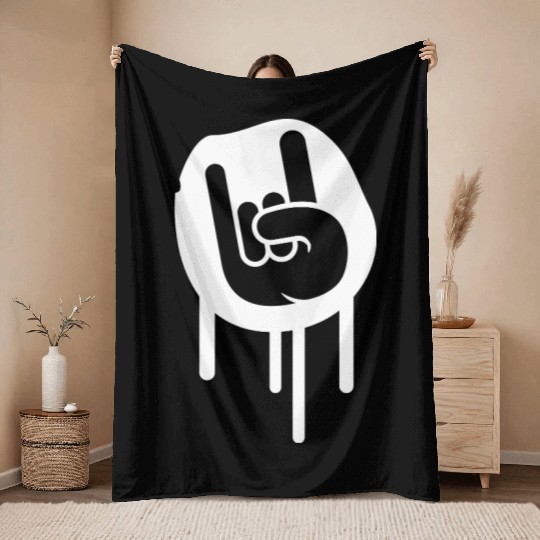 Heavy metal graffiti drop horn finger hand gesture Throw Blankets