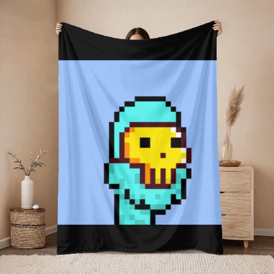 Pixel Alien golden mask Throw Blankets