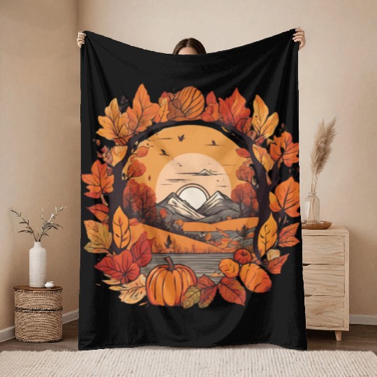 Autumn leaves falling design Throw Blankets