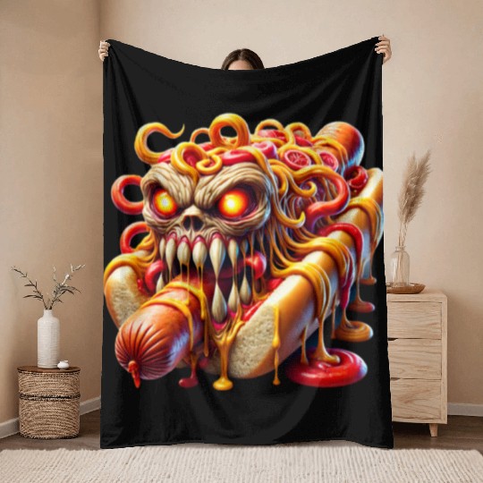 Monster Hot Dog Horror Throw Blankets