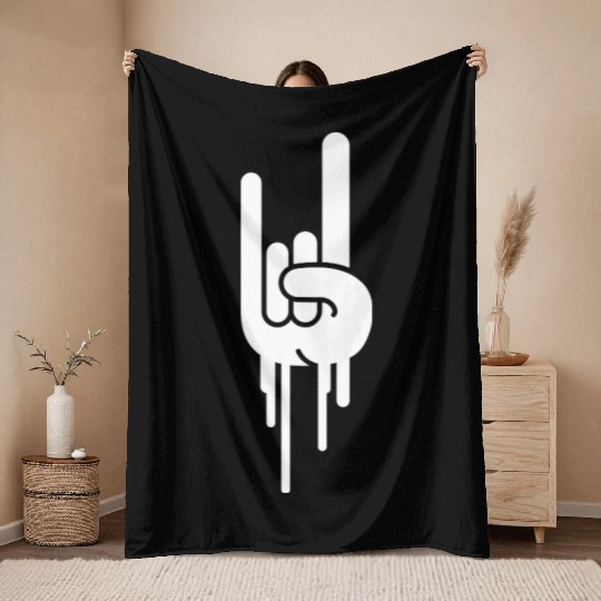 Heavy Metal Graffiti Drop Spray Horns Hand Gesture Throw Blankets