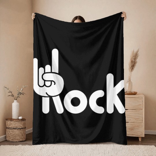 Heavy Metal Fun Hard Rock Music Horns Hand Gesture Throw Blankets