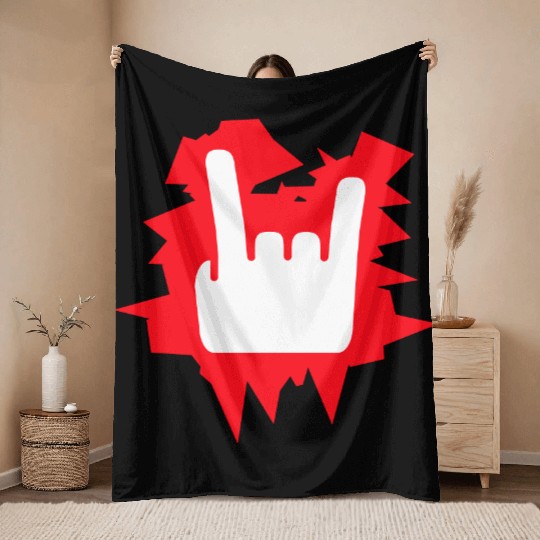 Heavy Metal Fun Hard Rock Music Horns Hand Gesture Throw Blankets