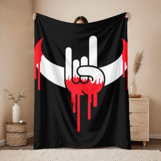Heavy Metal Graffiti Drop Spray Horns Hand Gesture Throw Blankets