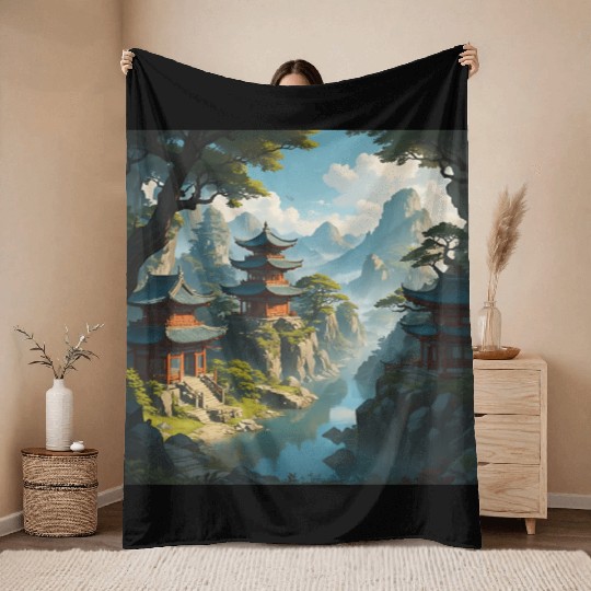 Peaceful Pagoda Throw Blankets