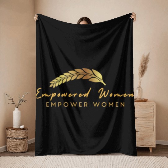 Black and Gold Empowered Women Throw Blankets