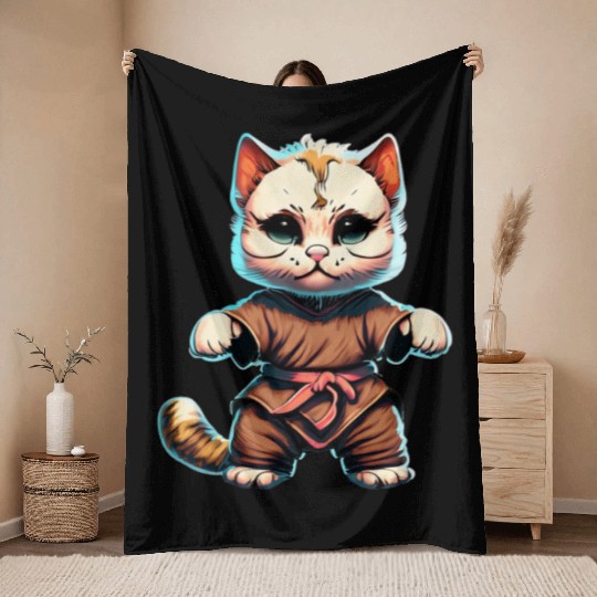 Feline Warrior: The Kung Fu Cat Throw Blankets