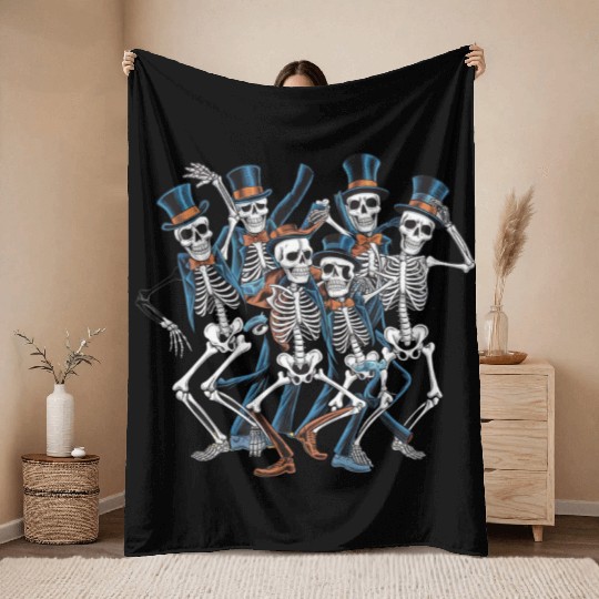 Let's Dance Dancing Skeleton Skull Throw Blankets