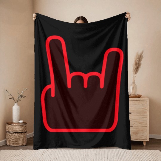 Heavy Metal Fun Hard Rock Music Horns Hand Gesture Throw Blankets