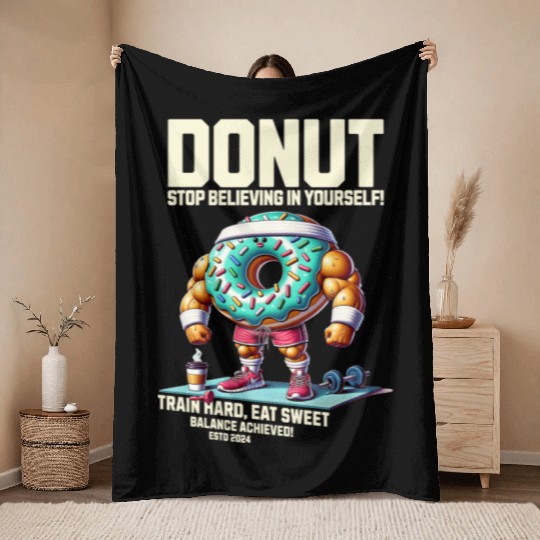 Donut Gym Life Motivation Sweet Fitness Throw Blankets