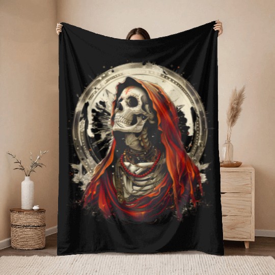 Santa Muerte Saint Death Mexican Sugar Skull Throw Blankets