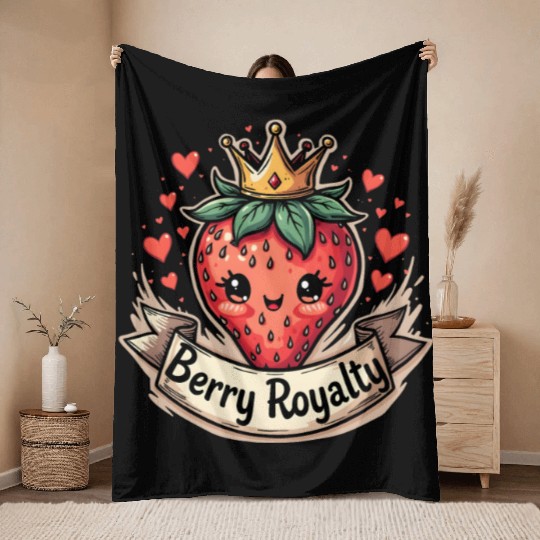 Cute Berry Royalty Adorable Cartoon Fruit Crown Throw Blankets