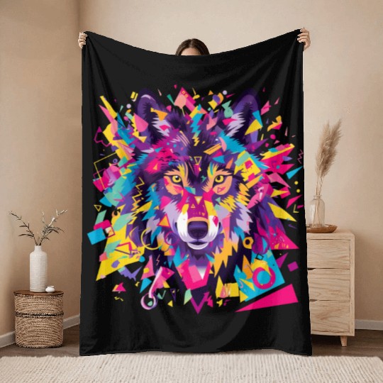 Majestic Pop Art Alpha Wolf - Vibrant Cool Throw Blankets