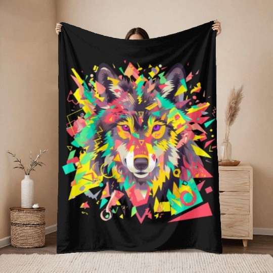 Majestic Pop Art Alpha Wolf - Vibrant Warm Throw Blankets