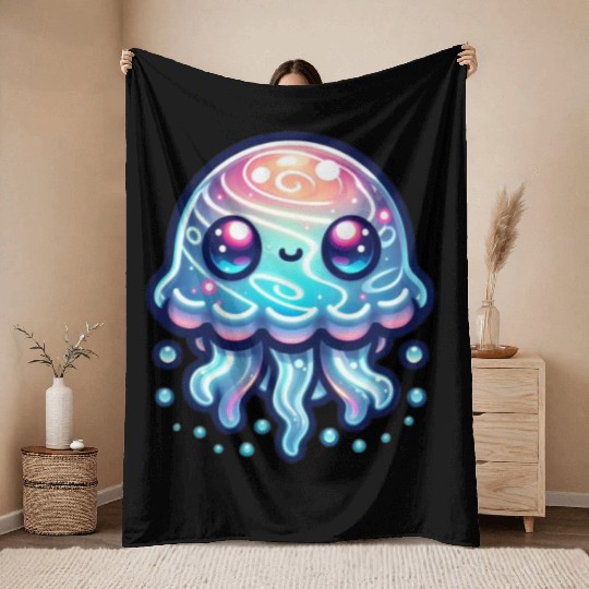 funny cute green octopus Throw Blankets