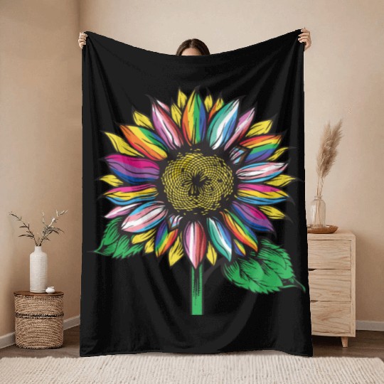 LGBTQ sunflower rainbow flags Diversity Human Righ Throw Blankets