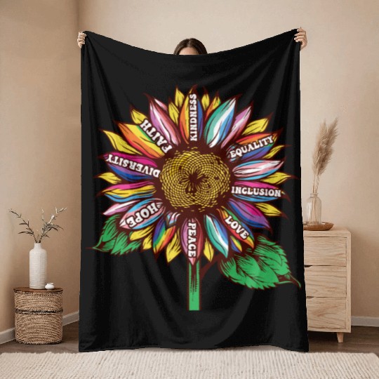 lgbtq sunflower rainbow flags Diversity Human Righ Throw Blankets