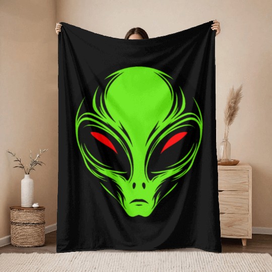 Green Alien Throw Blankets