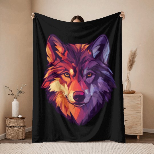 Floral Wolf Vintage Flowers Wolf Face for Wolves Throw Blankets