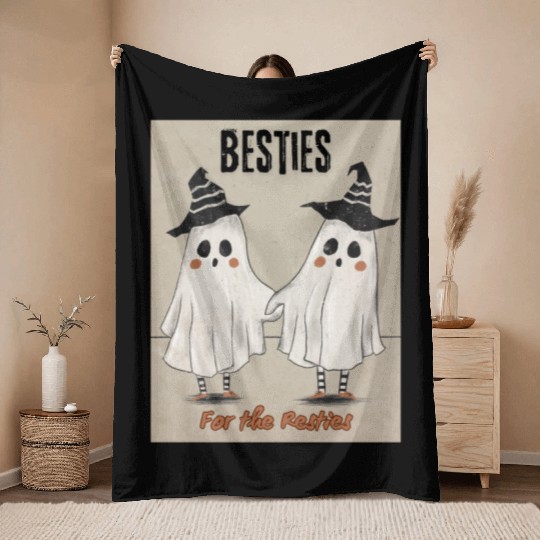 Retro Ghost Besties for the Resties Top Throw Blankets