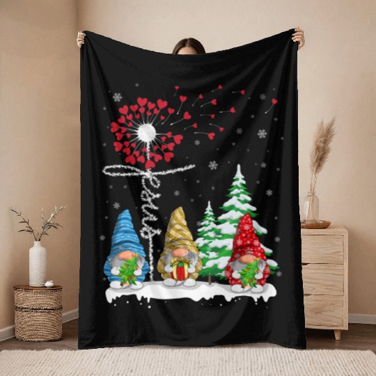 Gnomes Jesus Dandelion Christmas Tree Throw Blankets