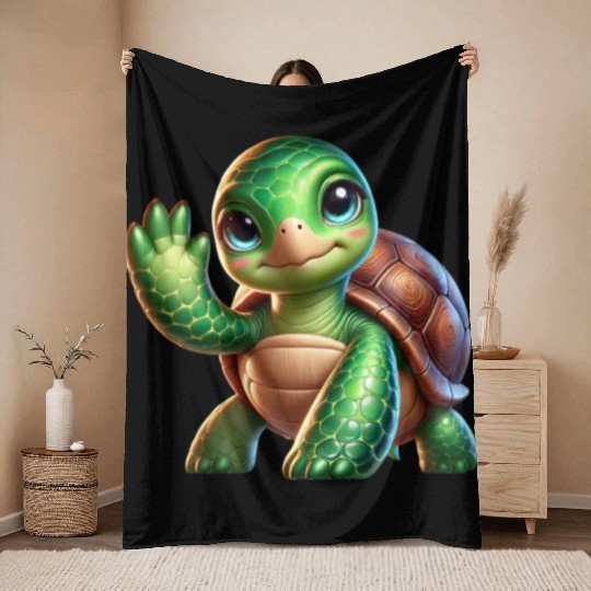 Adorable Waving Turtle Throw Blankets