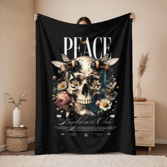 Rest In Peace skull Throw Blankets