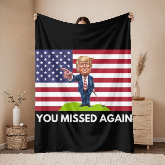 You Missed Again Patriotic Golf Cartoon Throw Blankets