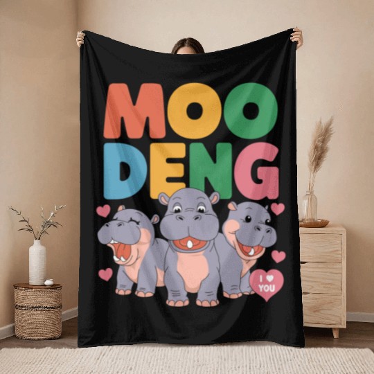 Just A Girl Who Loves Moo Deng Adorable Baby Throw Blankets
