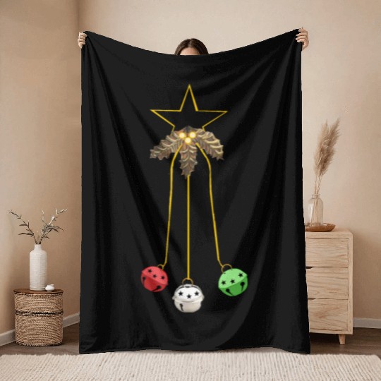 Jingle Bells Star Wreath Throw Blankets