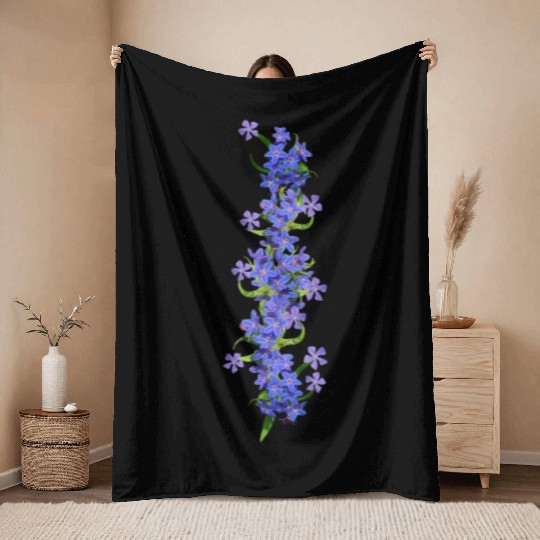 evergreen blue flowers blue blooms Throw Blankets