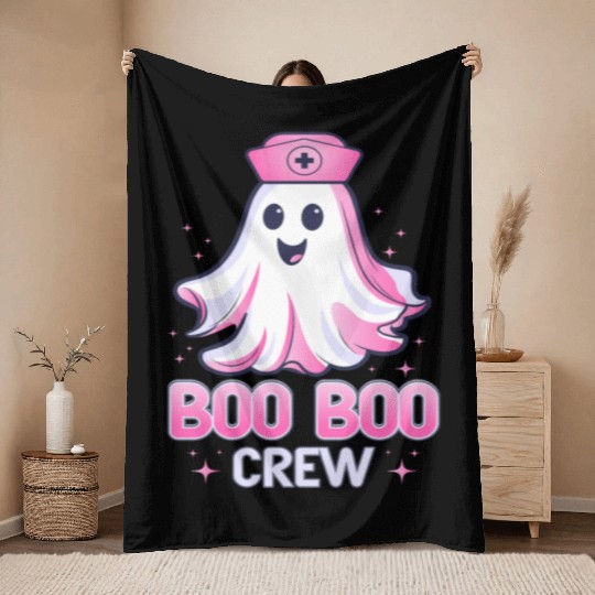 Boo Boo Crew Nurse Pink Ghost Halloween Costume Throw Blankets