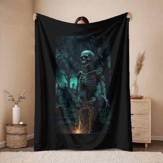Rising Skeleton in the Graveyard Throw Blankets