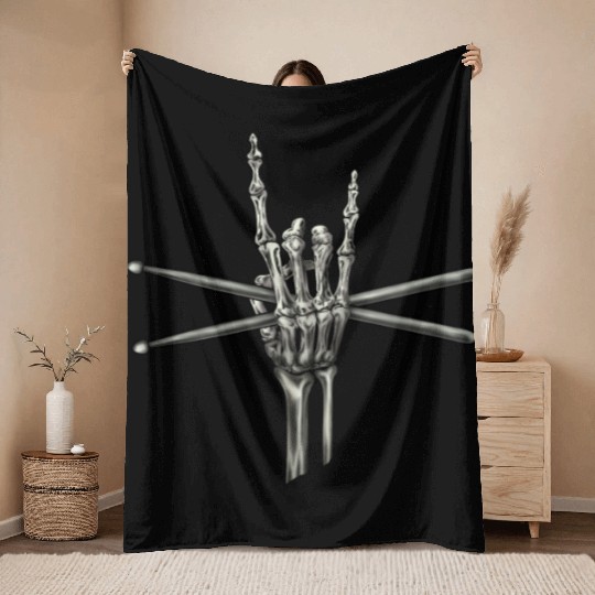 Skeleton Hand Drumsticks Throw Blankets