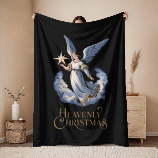 Heavenly Christmas Angel with Star Holiday Art Throw Blankets