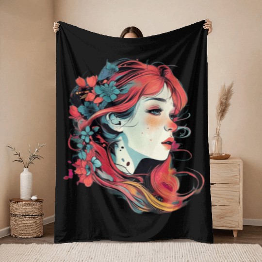 Cute flowers girl for eye catching style Throw Blankets