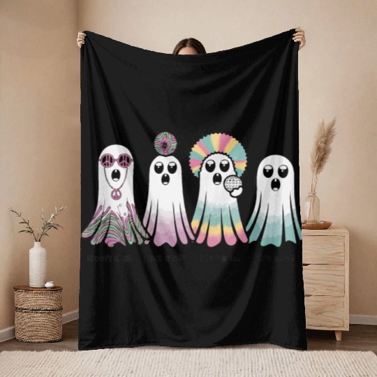 Psychedelic Retro Ghosts Groovy, Disco, Hippie Throw Blankets
