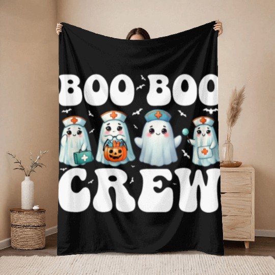 Boo Boo Crew Nurse Gifts Funny Halloween Costume Throw Blankets