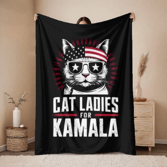 Kamala Harris Cat Ladies 2024 Throw Blankets